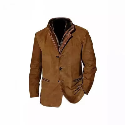 Men'S Spring and Autumn Fashion Retro Jacket, New European and American Style Lapel Workwear Patchwork Contrast Color Coat