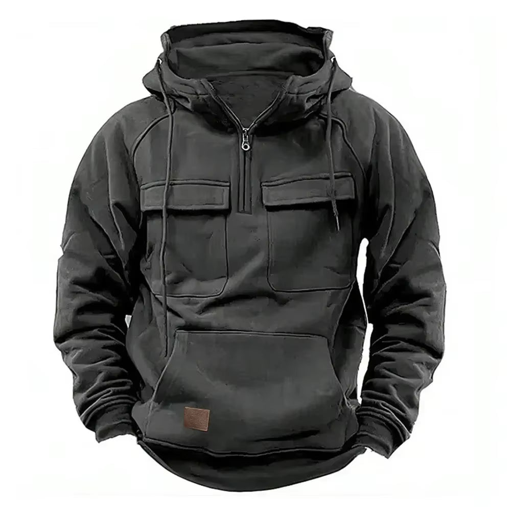 Half Zipper Men'S Tactical Hoodies Solid Warm Fleece Military Sweatshirts Multi Pockets Male Hooded Jackets Thick Outdoor Polar