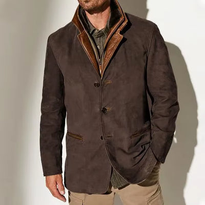 Men'S Spring and Autumn Fashion Retro Jacket, New European and American Style Lapel Workwear Patchwork Contrast Color Coat