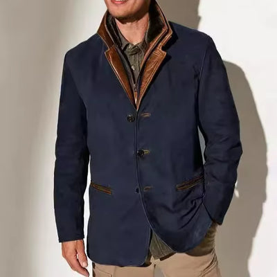 Men'S Spring and Autumn Fashion Retro Jacket, New European and American Style Lapel Workwear Patchwork Contrast Color Coat