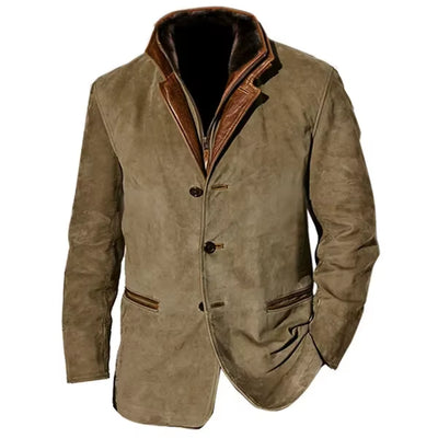 Men'S Spring and Autumn Fashion Retro Jacket, New European and American Style Lapel Workwear Patchwork Contrast Color Coat