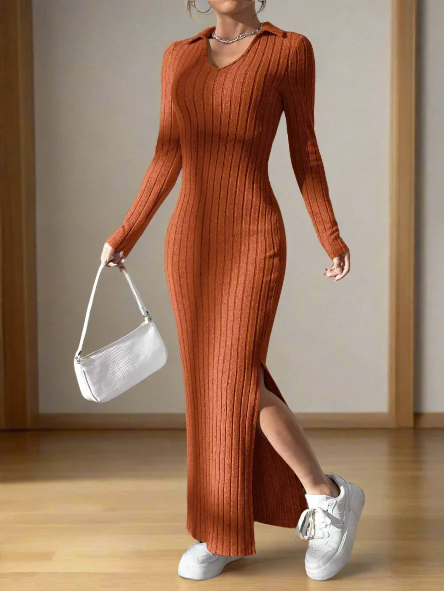 PHOBE | V-NECK KNITTED DRESS