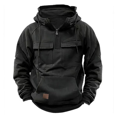 Half Zipper Men'S Tactical Hoodies Solid Warm Fleece Military Sweatshirts Multi Pockets Male Hooded Jackets Thick Outdoor Polar