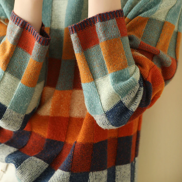 Elena™ - Color Block Plaid Sweater